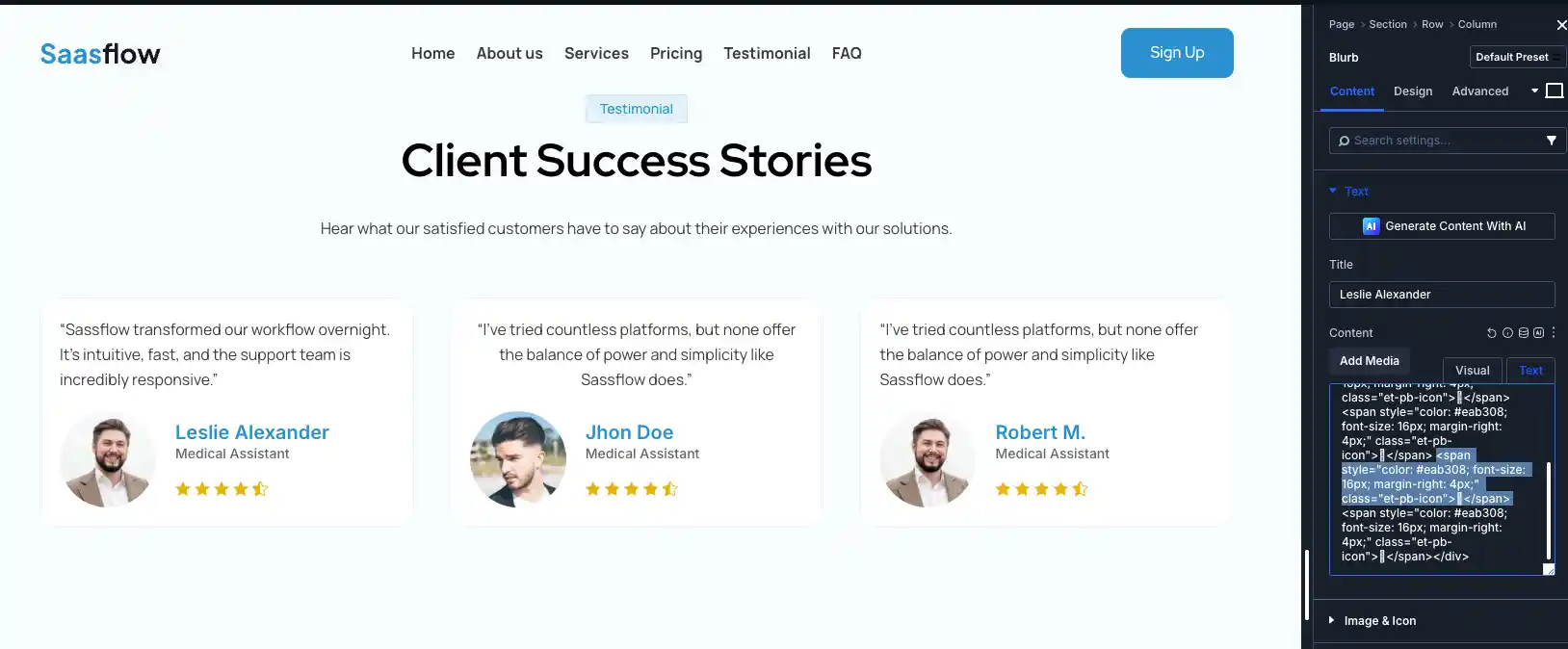 SHow to Update Testimonial