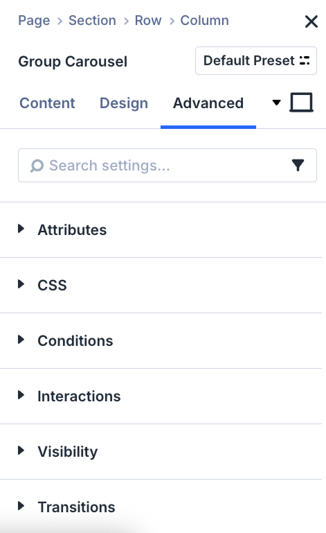 Divi Group Carousel Advanced Tab