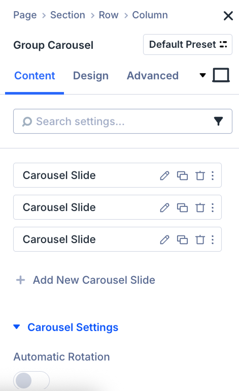 Divi Group Carousel Content Tab