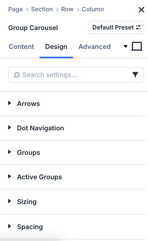 Divi Group Carousel Design Tab
